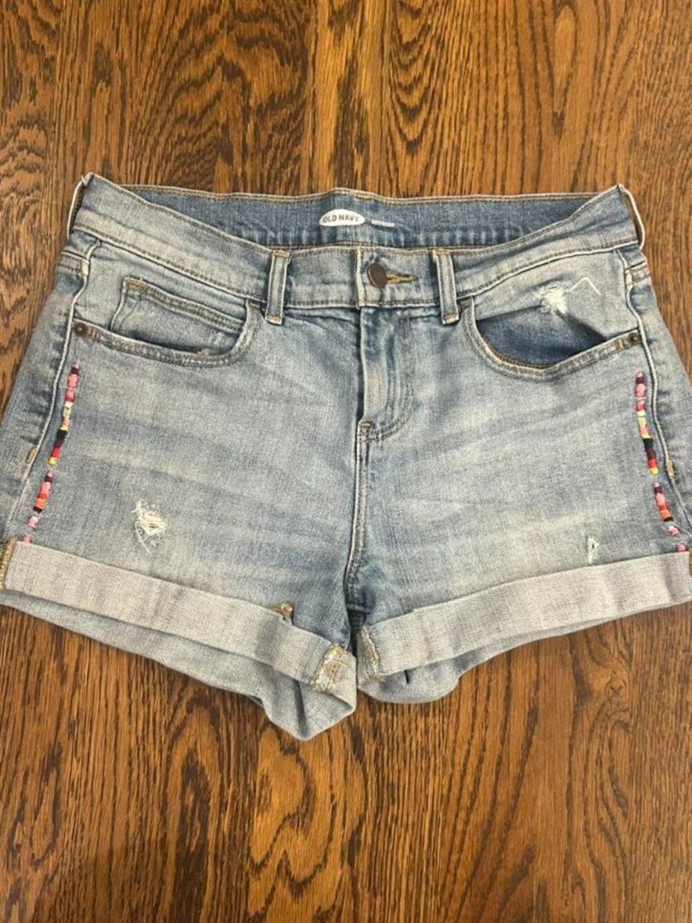 Old Navy Distressed Embroidered Boyfriend Denim Shorts